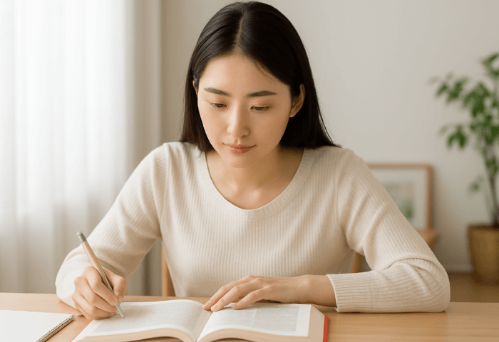 女性が勉強している画像